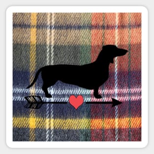 Dachshund Wiener Dog Cute Gift Graphic Art Design, Weenie with Heart Arrow on Plaid Graphic Sticker